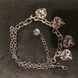 Silver Heart with Rhinestones Bracelet